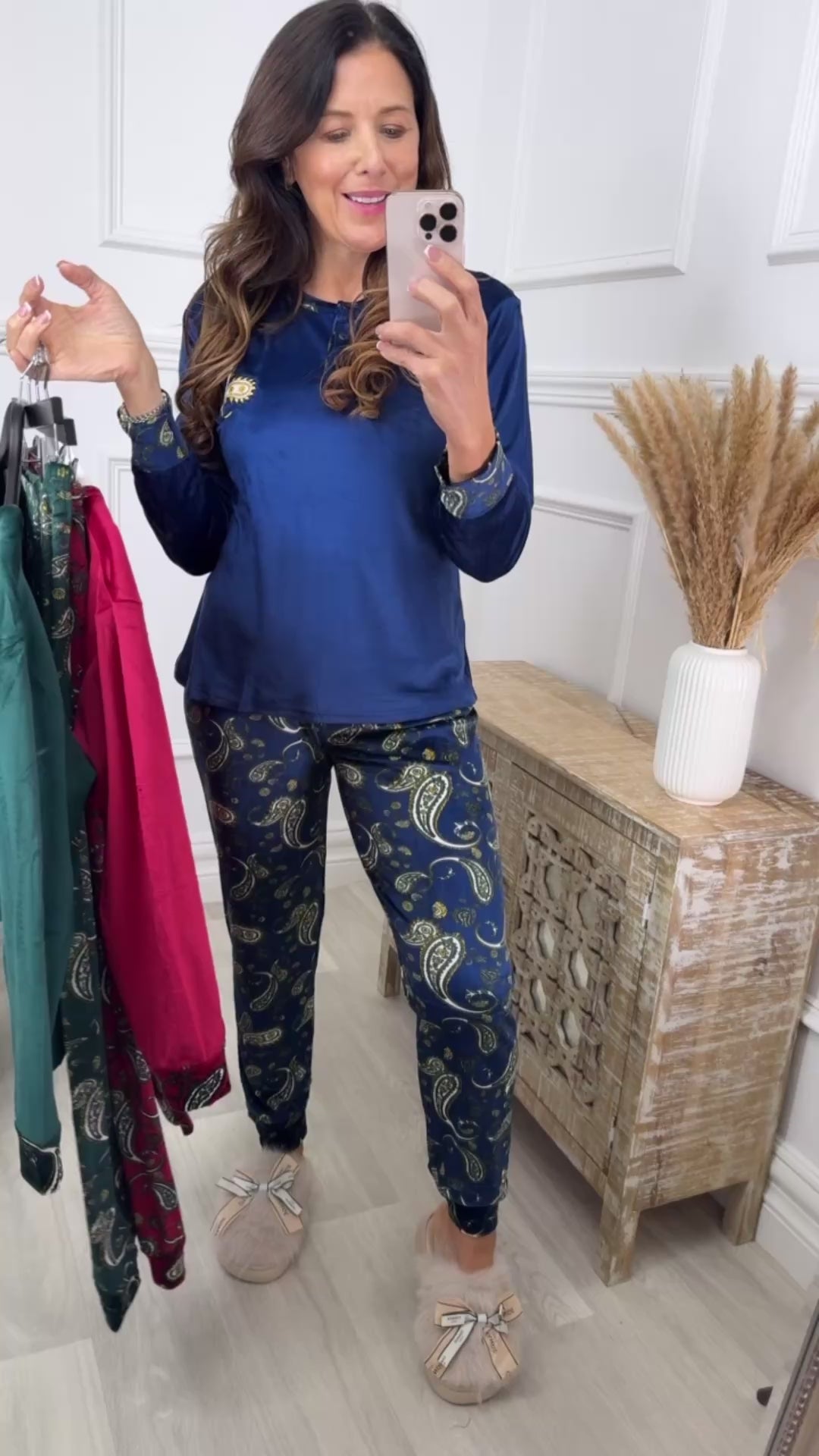 Bristol Navy Paisley Print Velour Pajama