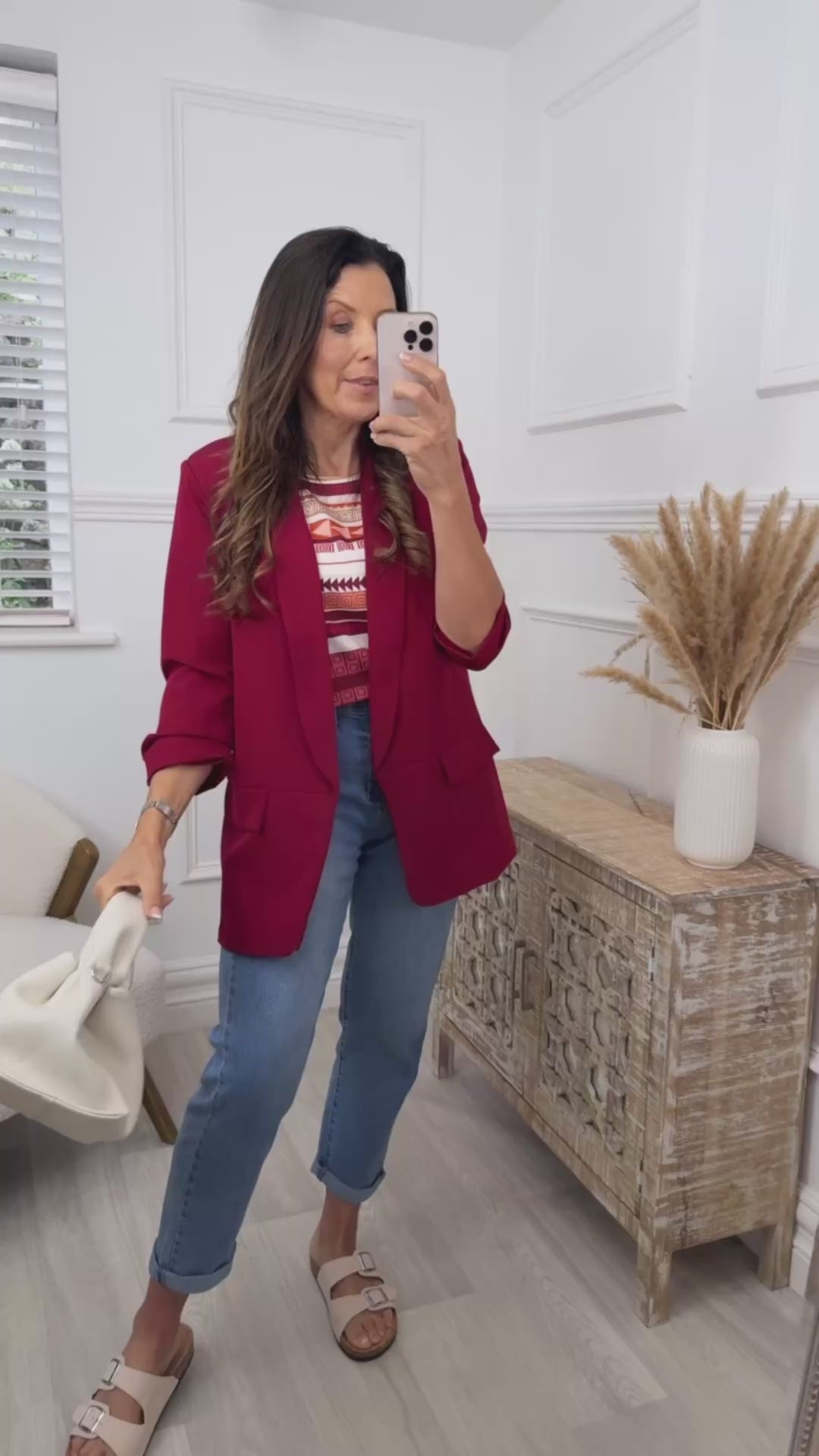 Merrill Wine Gathered Sleeve Blazer