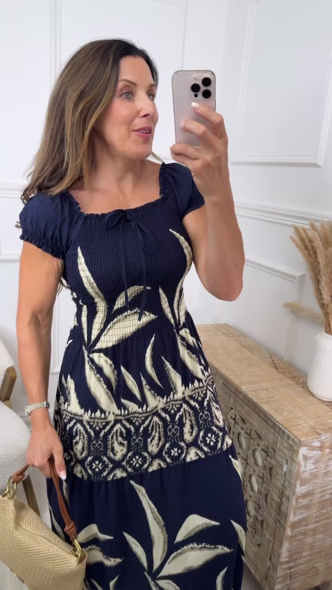 Litty Navy Shirred Bodice Dress