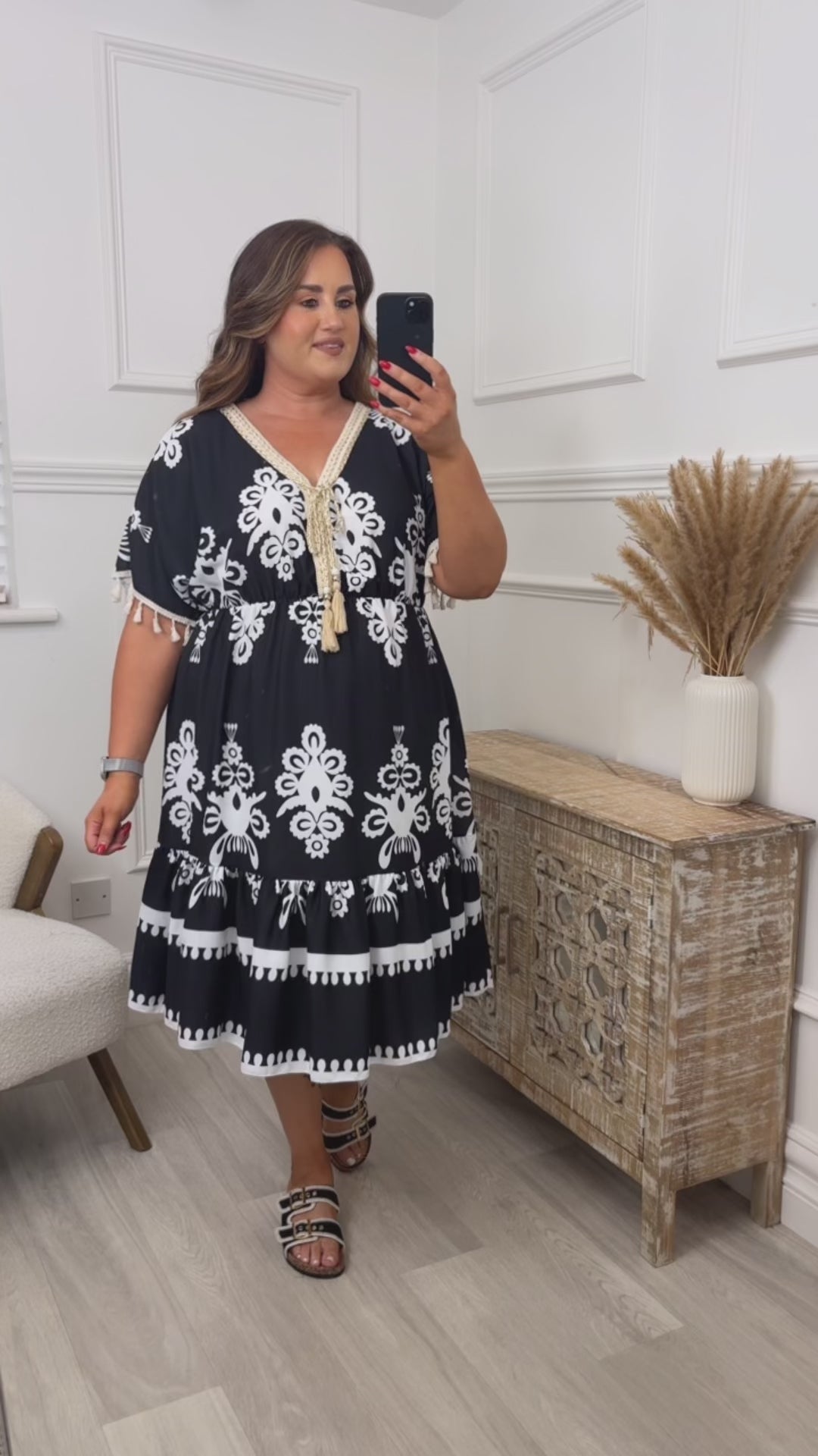Ginny Black Ethnic Print Caftan Dress