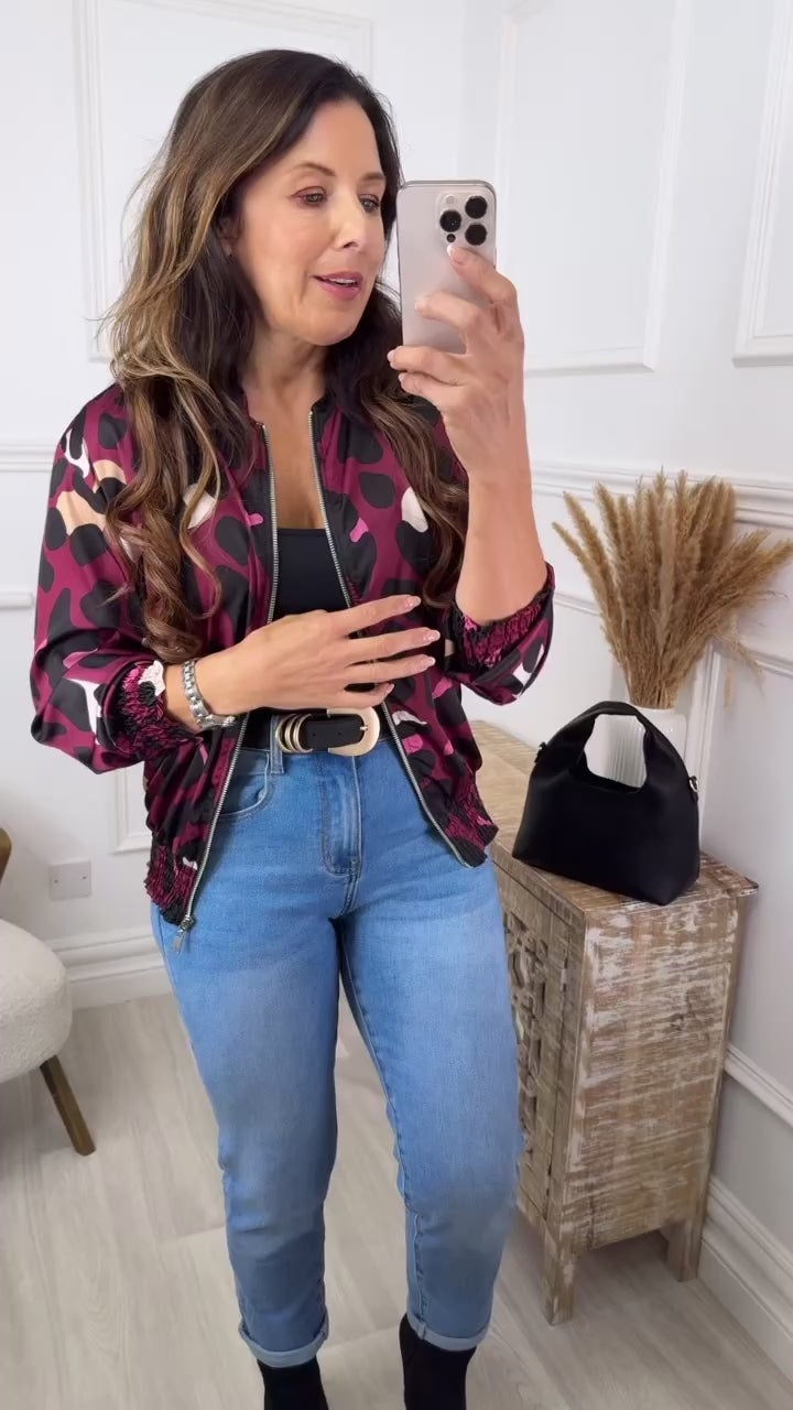 Mila Wine Leopard Bomber Jacket