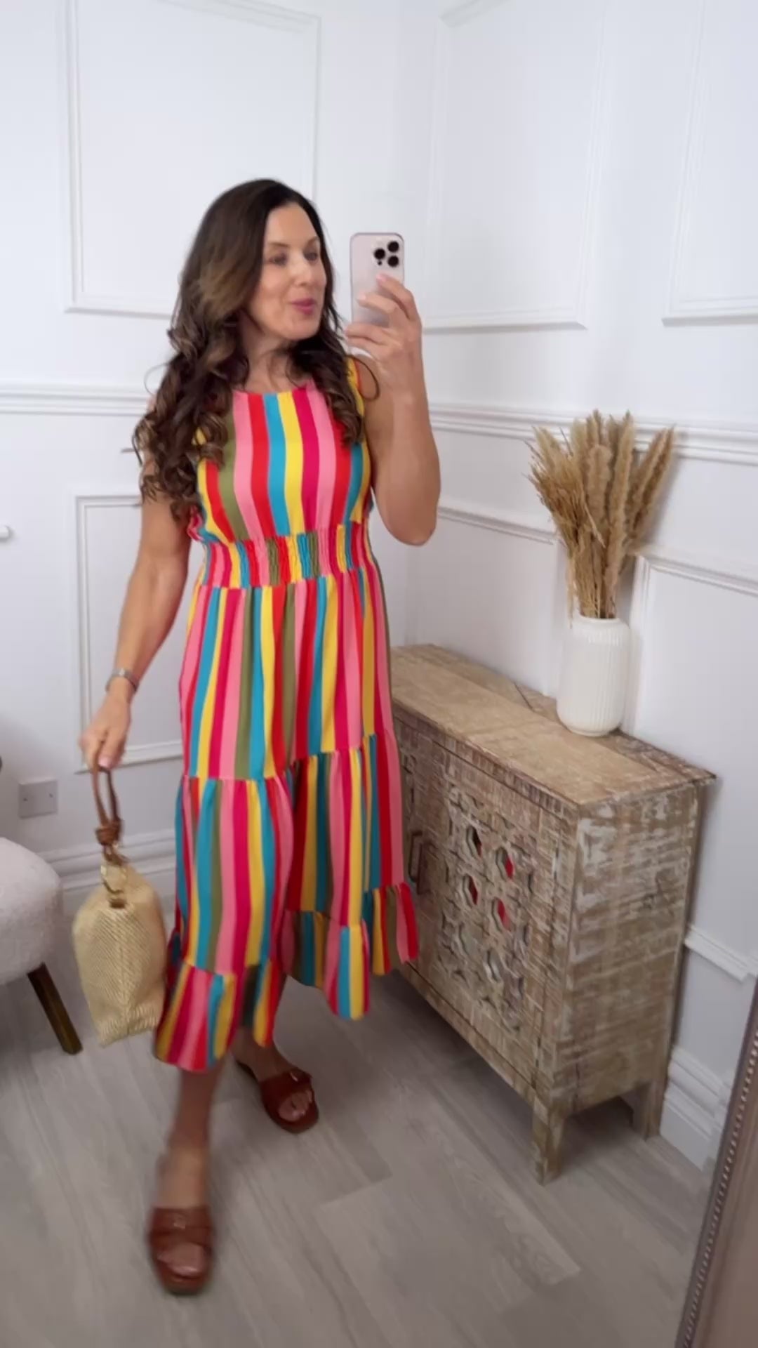 Jaclyn Red Striped Tiered Midi Dress