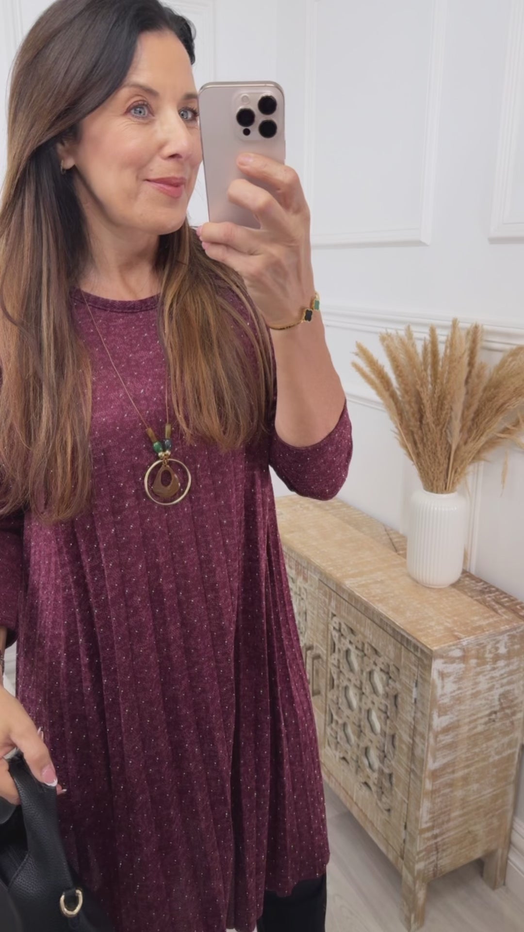 Thomasina Wine Pleated Knit Dress