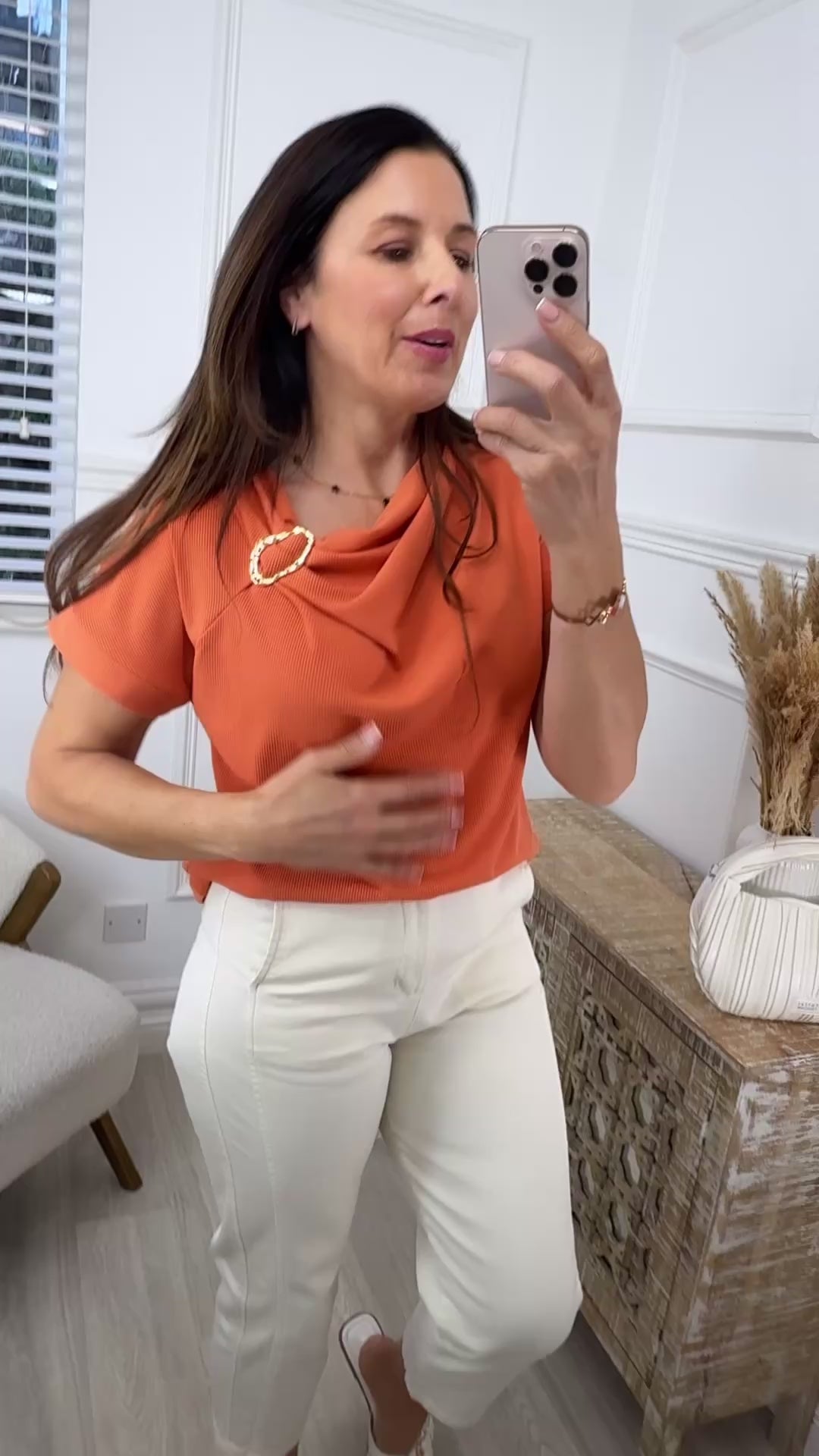 Hartley Orange Asymmetrical Neckline Top