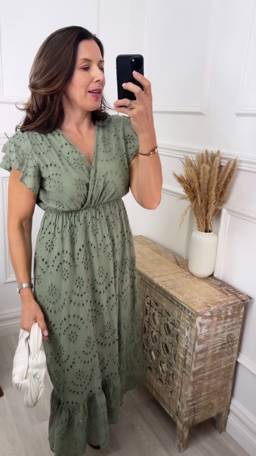 Beatrix Khaki Embroidered Eyelet Cotton Dress