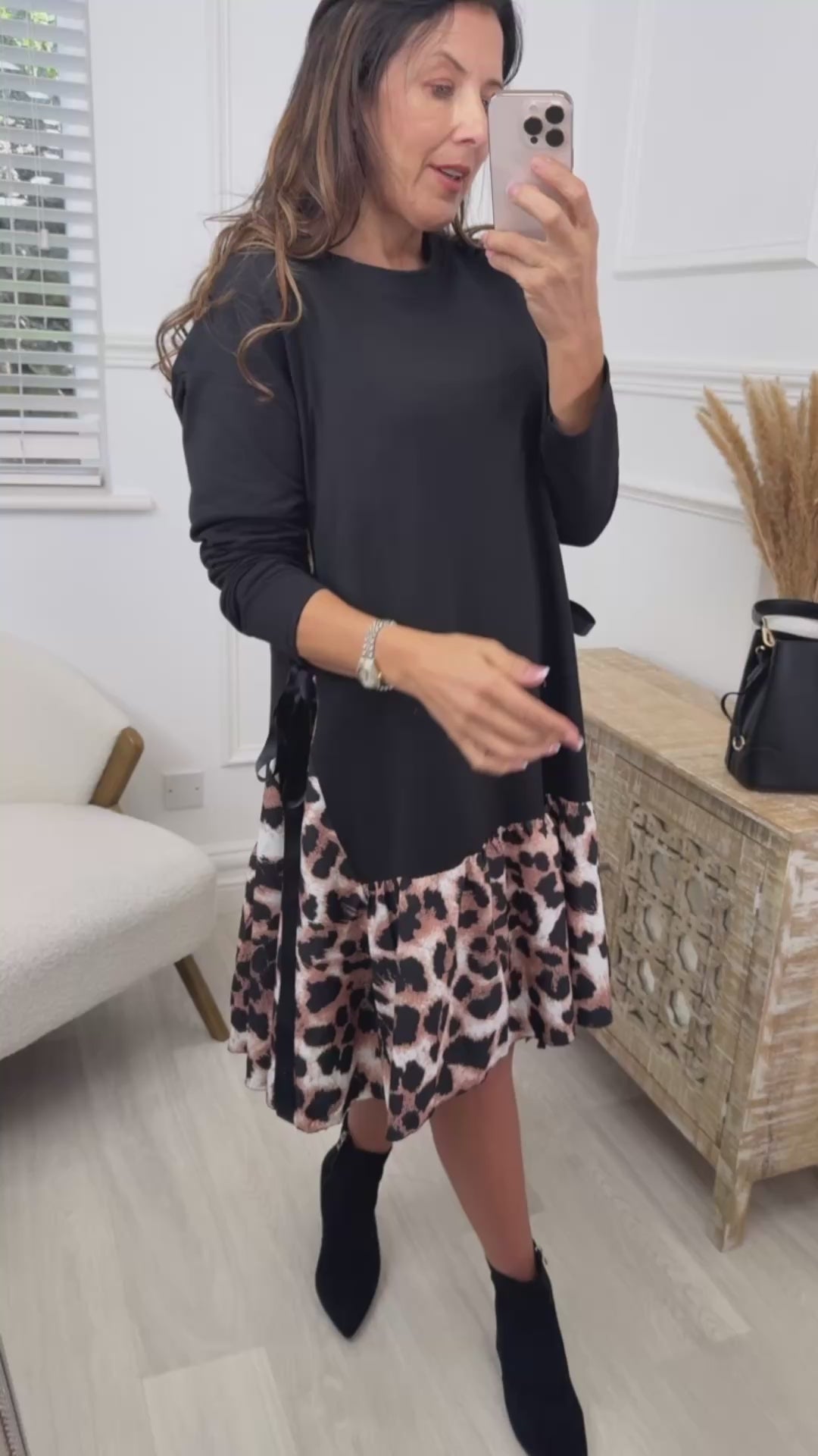 Sharon Beige Leopard Print Midi Dress