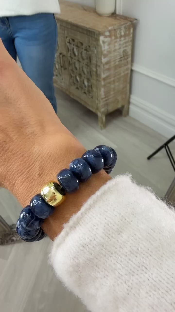 Liana Marbled Navy Beads Stretch Bracelet