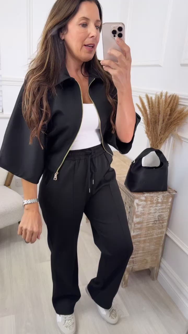Rachel Black Two Piece Zip Jacket Set