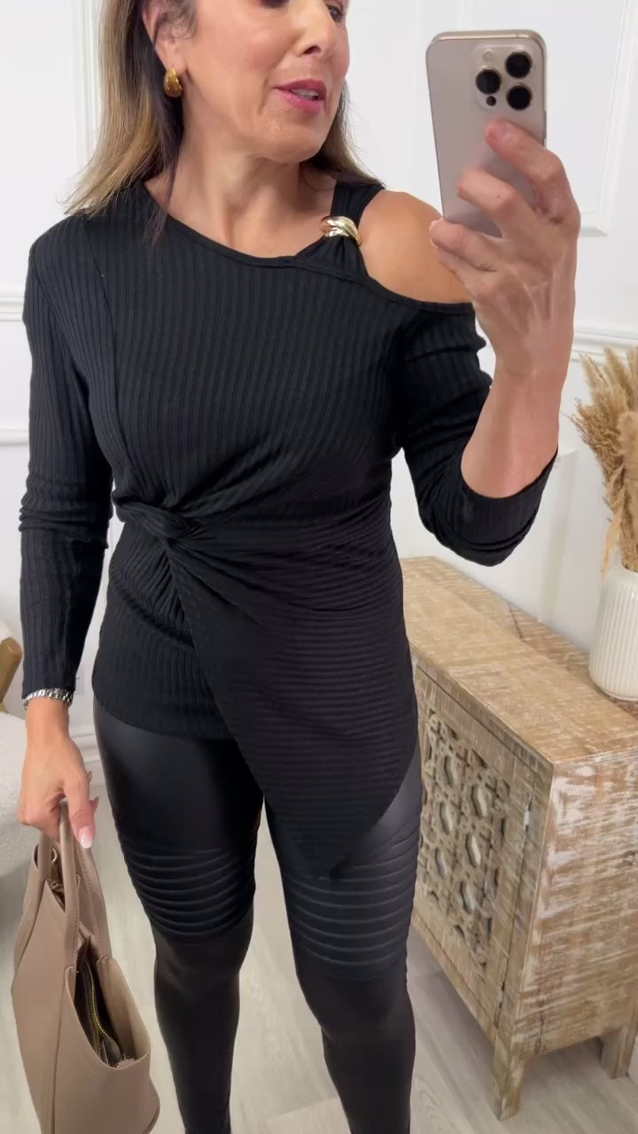 Edel Black Open Shoulder Top