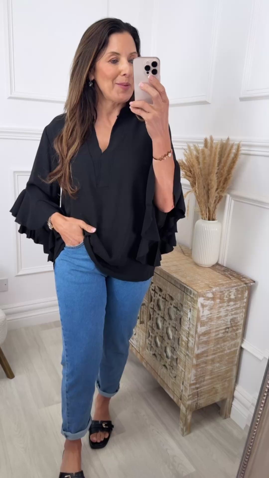 Ayda Black Ruffle Sleeve Top