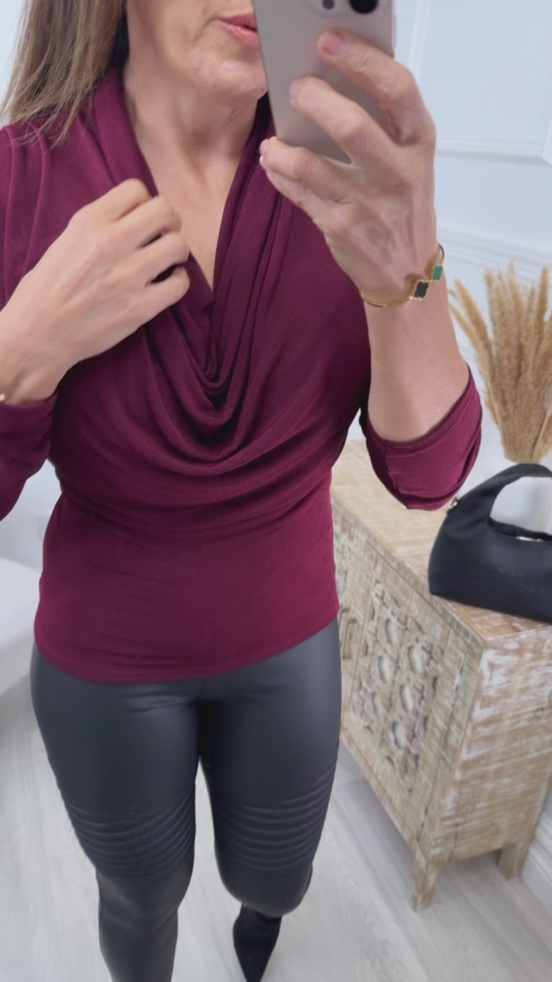 Alessandra Wine Cowl Neck Blouse