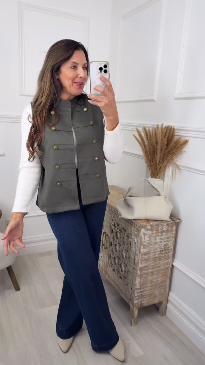 Katie Khaki Button Waistcoat