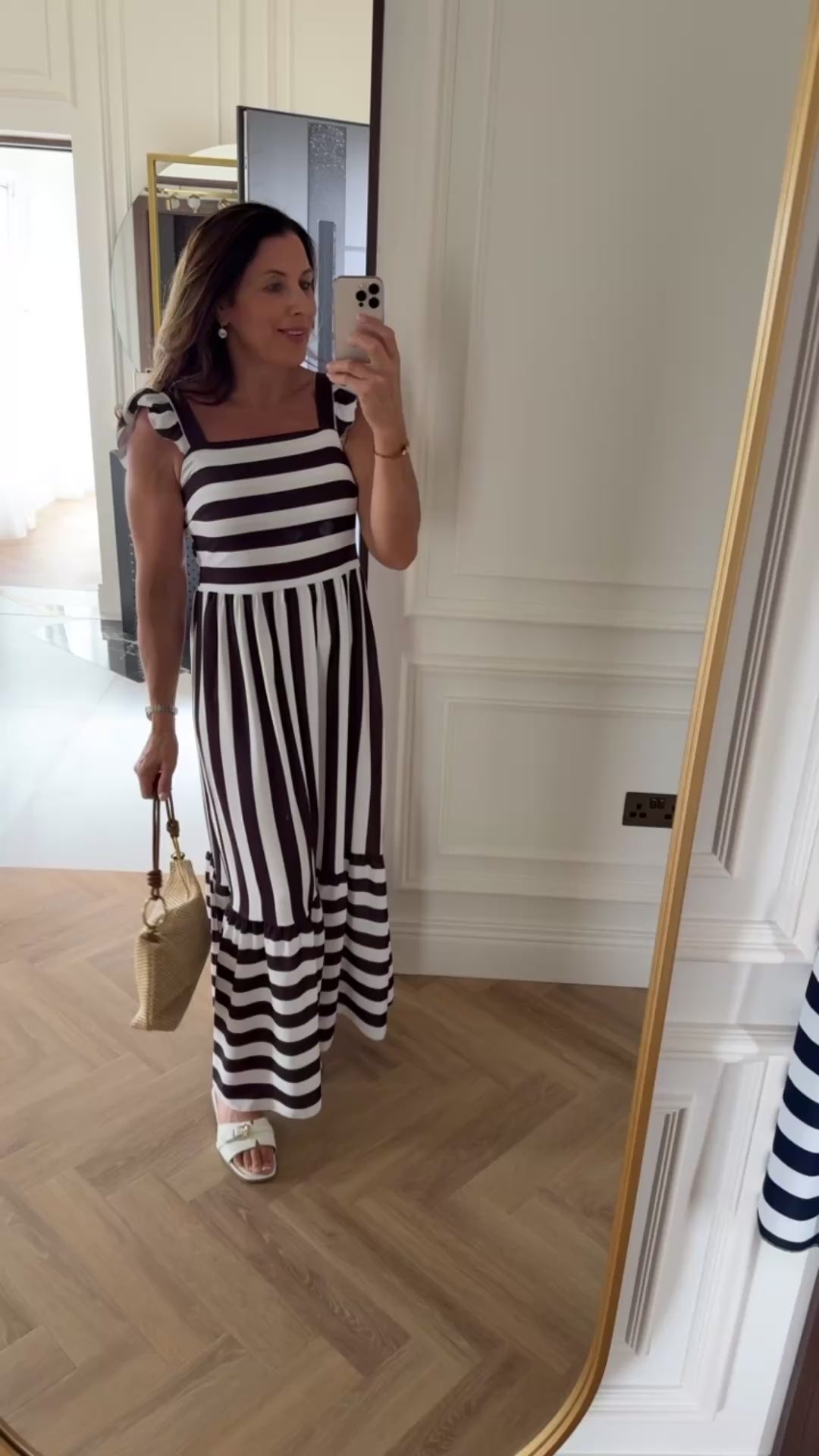 Elaina  Brown Striped Maxi Dress