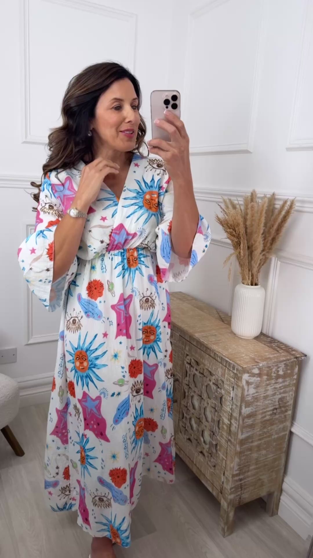 Mollie White Celestial Print Maxi Dress