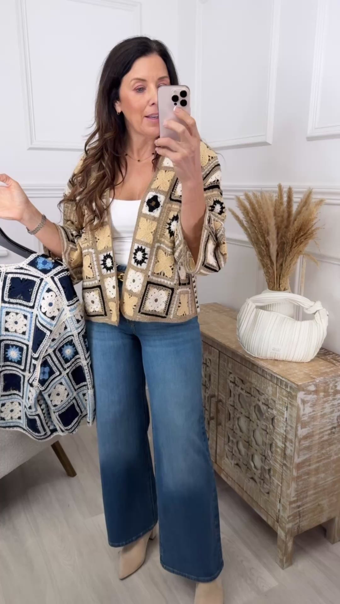 Vera Beige Flower Crochet Knit Cardigan
