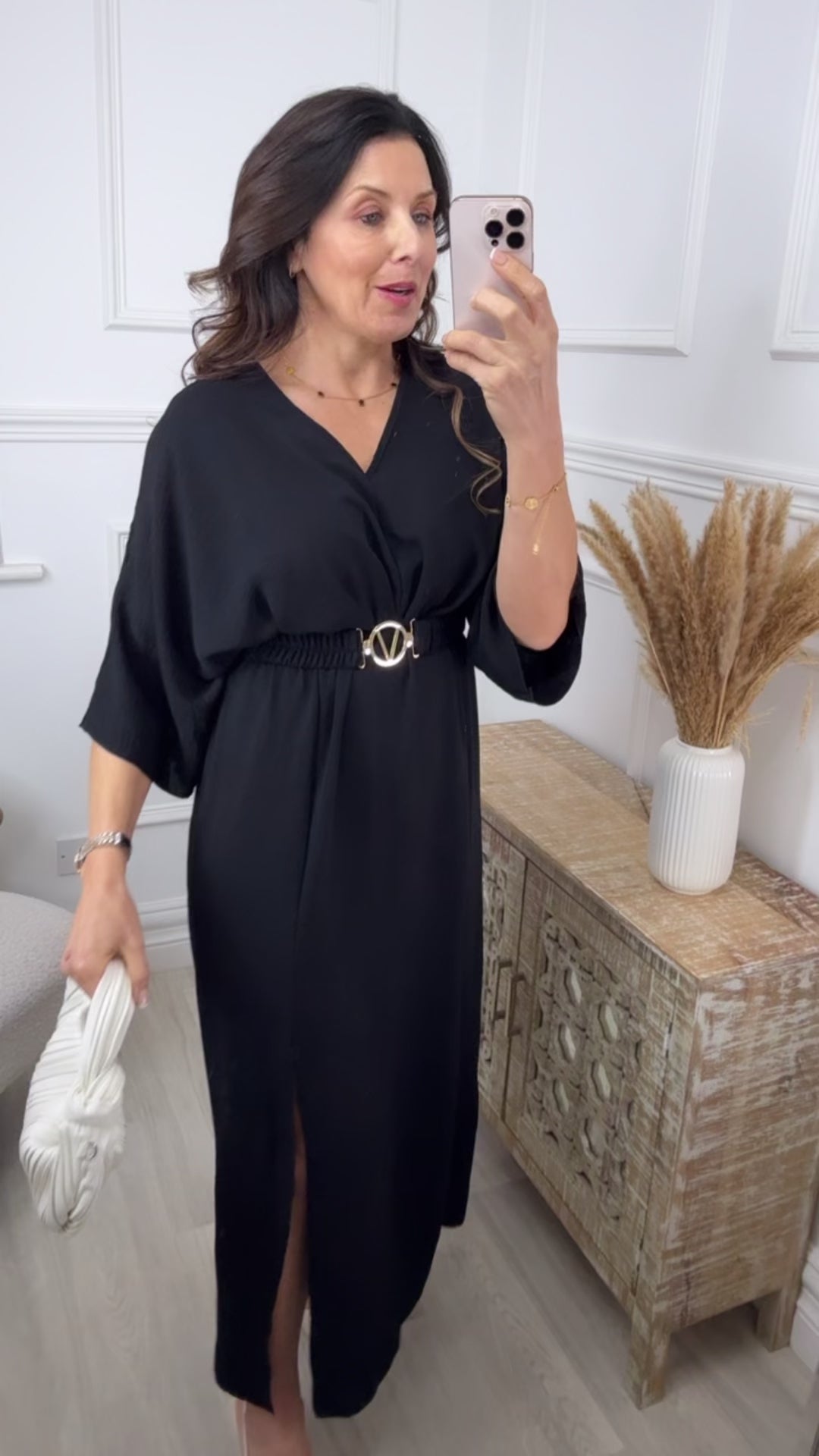 Avery Black Front Slit Dress