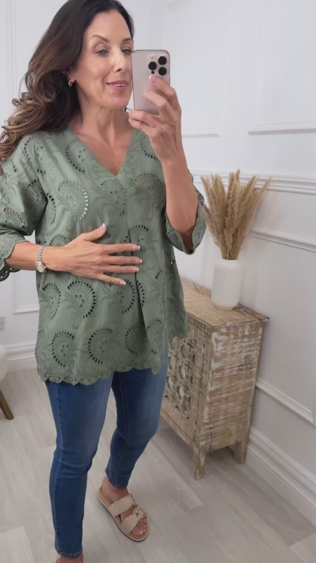 Holly Khaki Broderie Blouse