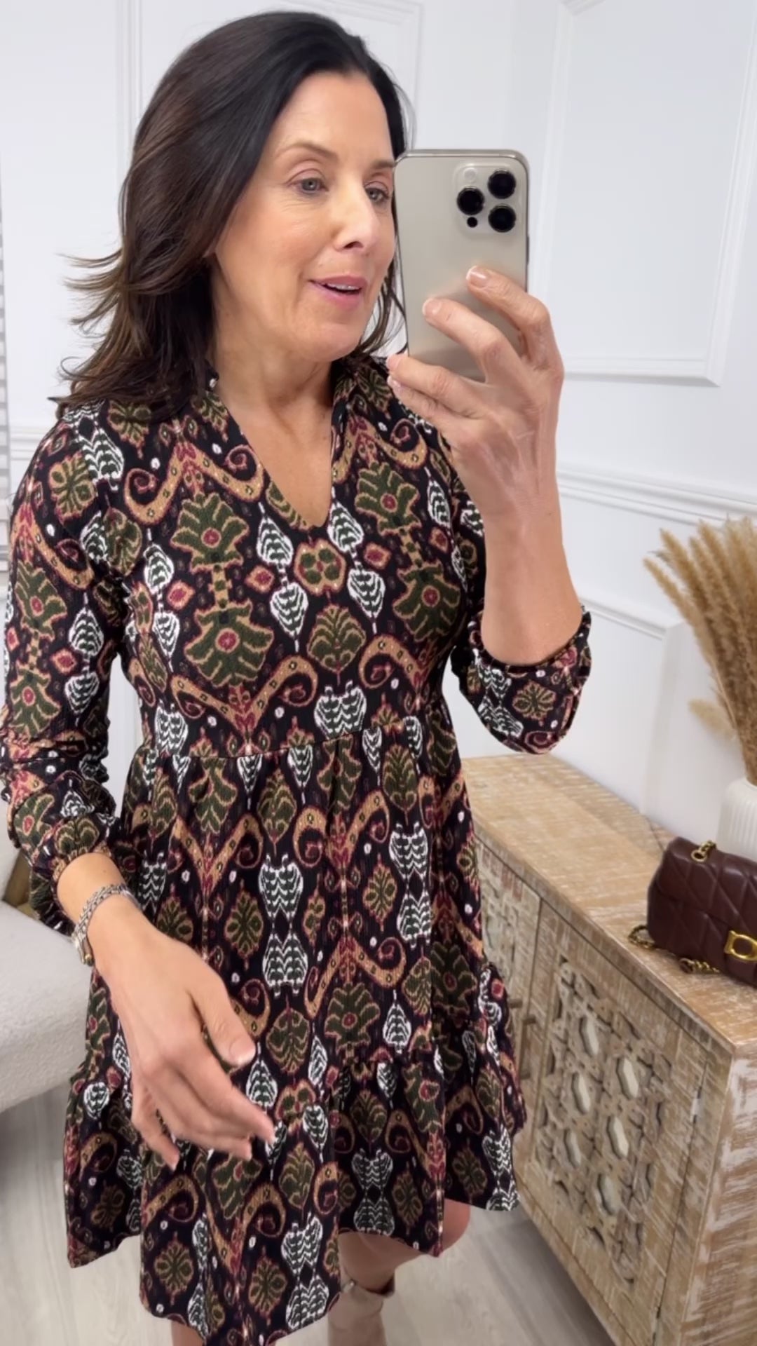 Alba Black Ethnic Motifs Smock Dress