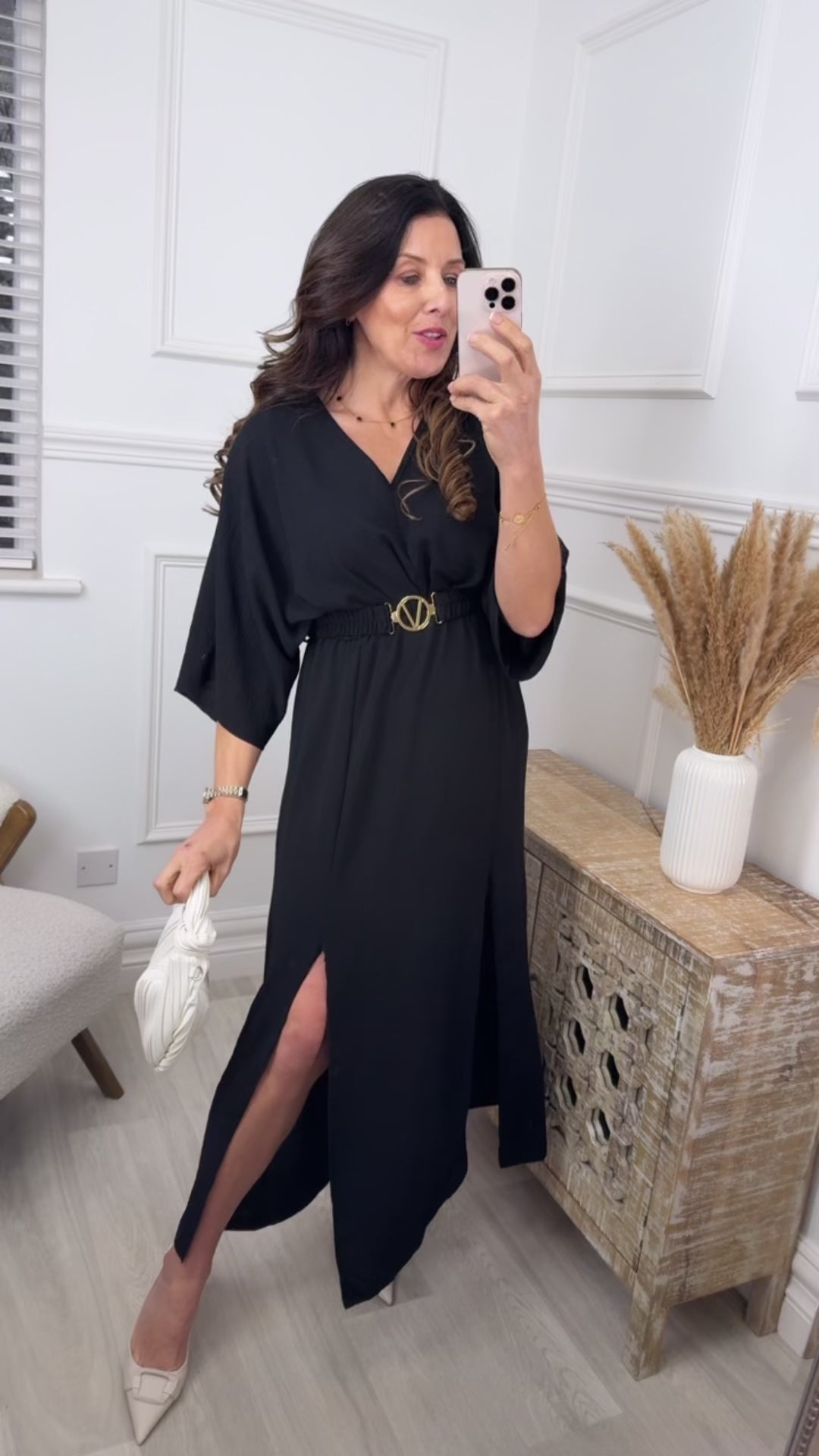 Avery Black Front Slit Dress