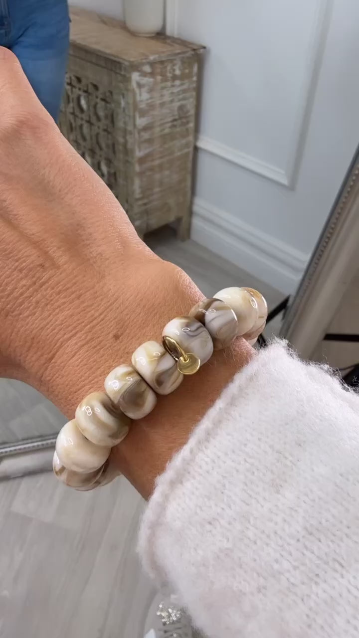 Liana Marbled Beige Beads Stretch Bracelet
