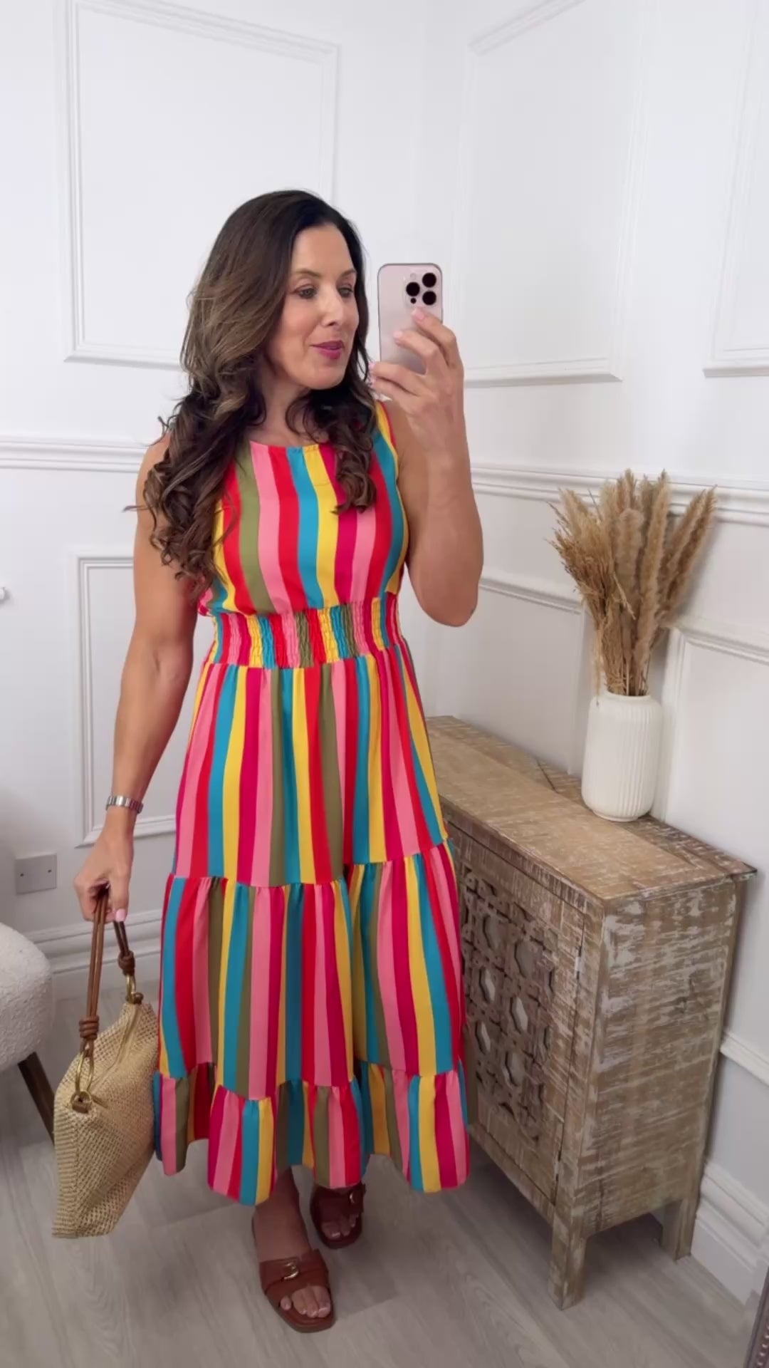 Jaclyn Red Striped Tiered Midi Dress