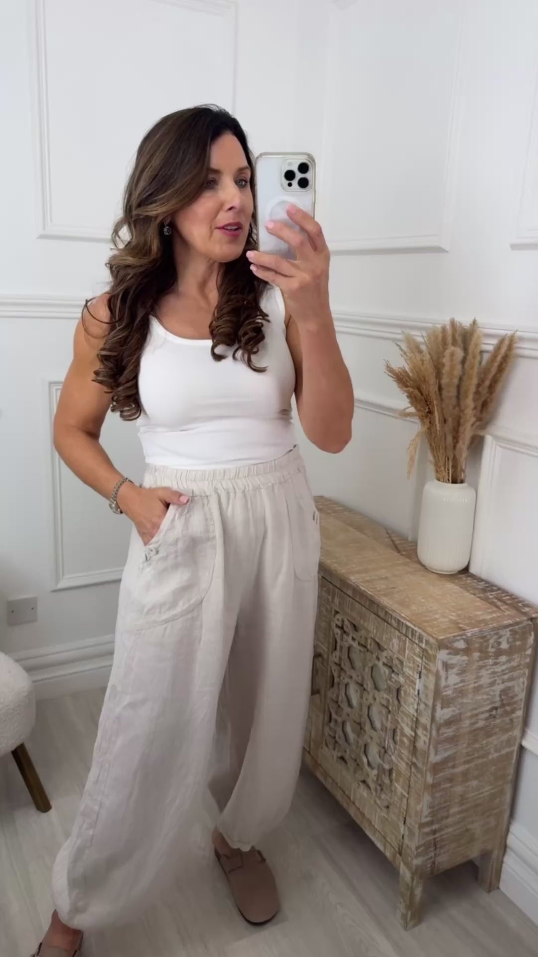 Petula Beige Harem Linen Trousers