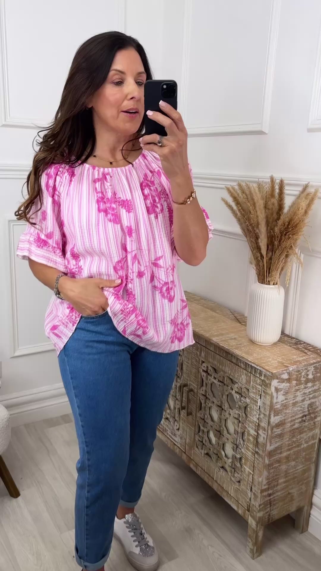 Violet Pink Floral Bardot Blouse