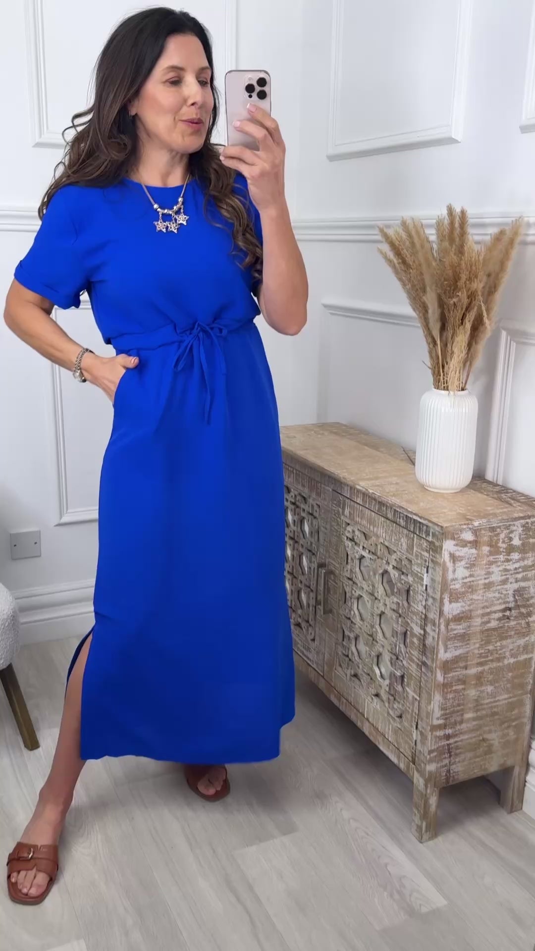 Indiana Royal Blue Drawstring Waist Maxi Dress