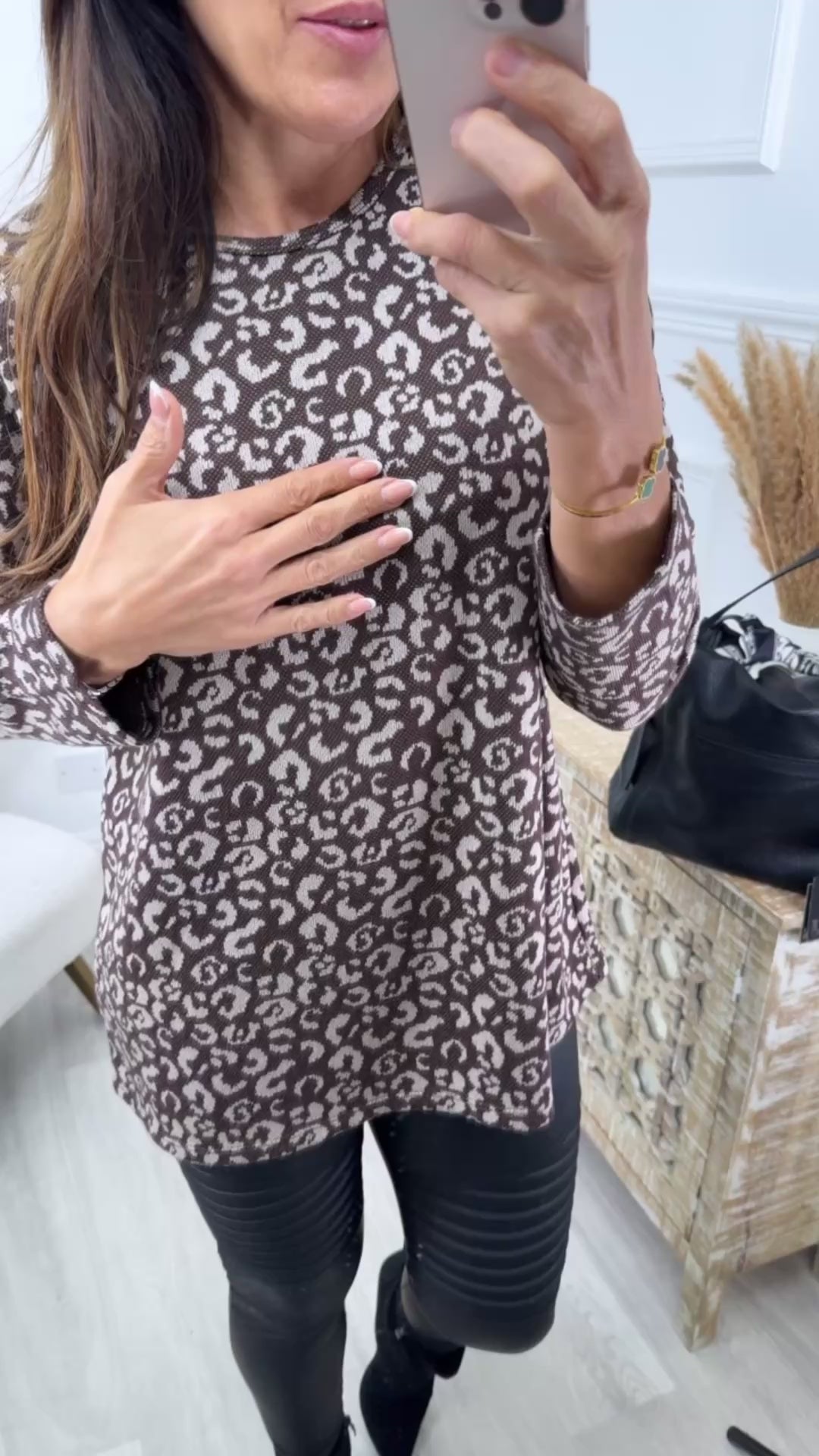 Dora Coffee Leopard Print Top