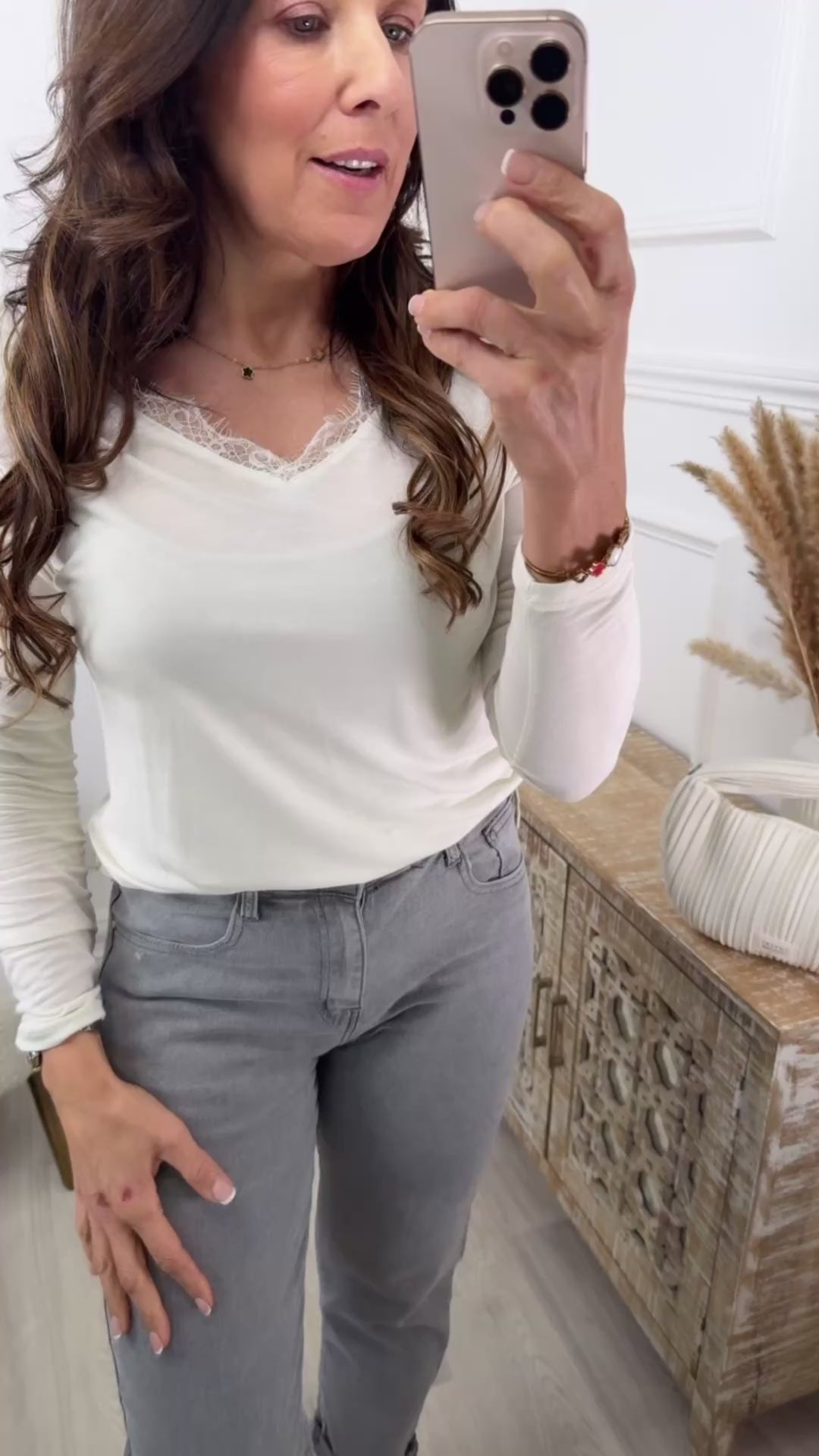 Leni Offwhite Lace Trim Neck  Top