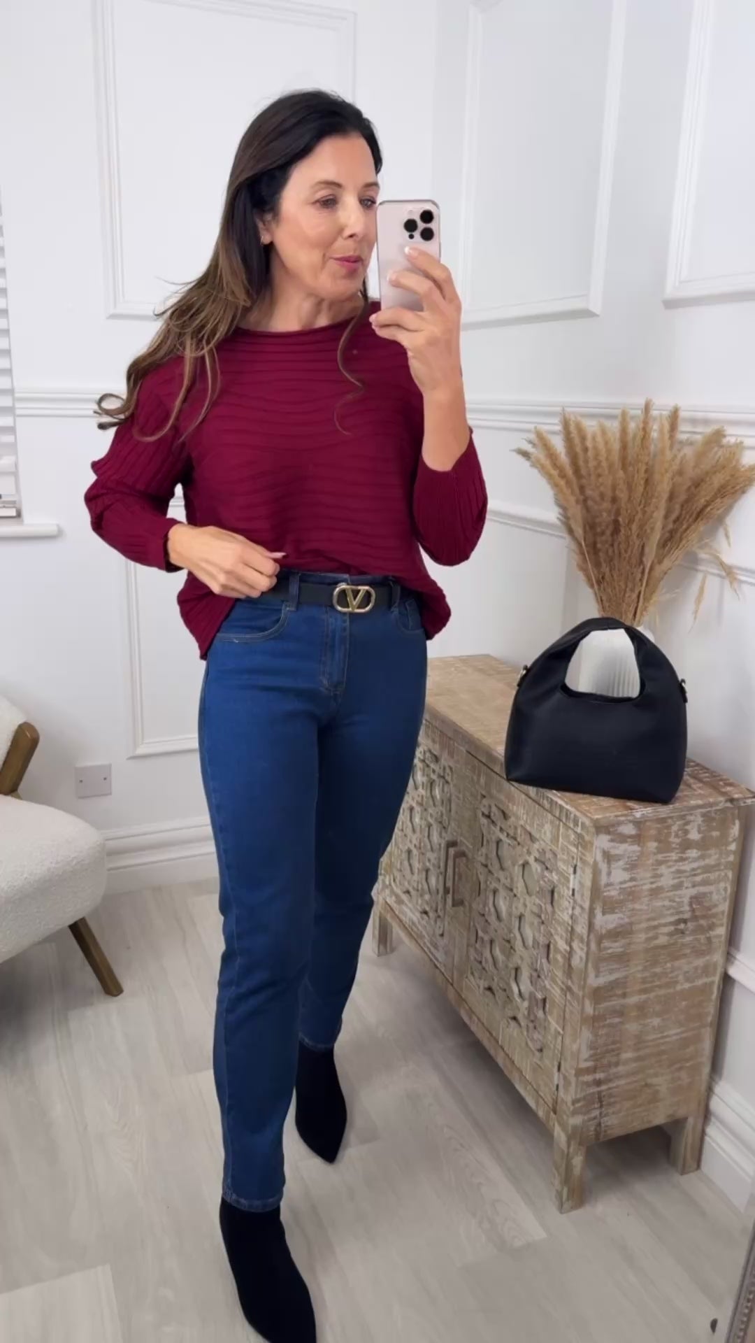 Deborah Wine Stripe Knit Jumper