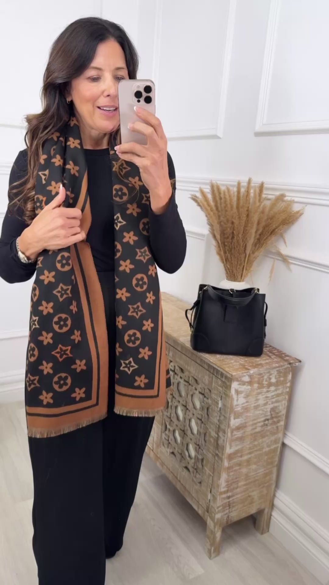 Veronica Coffee And Black Pattern Scarf