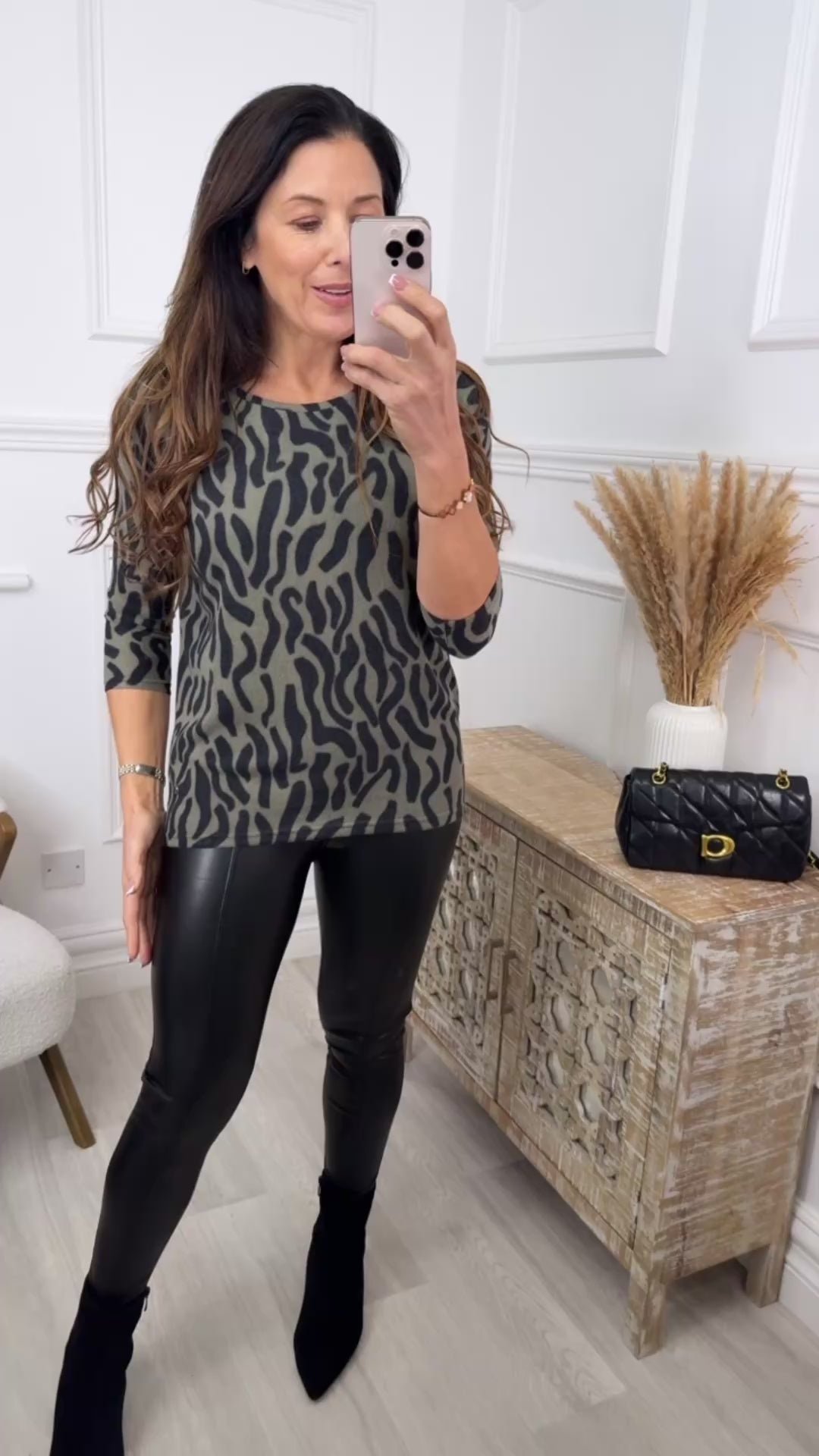 Mia Khaki Diverse Print Top