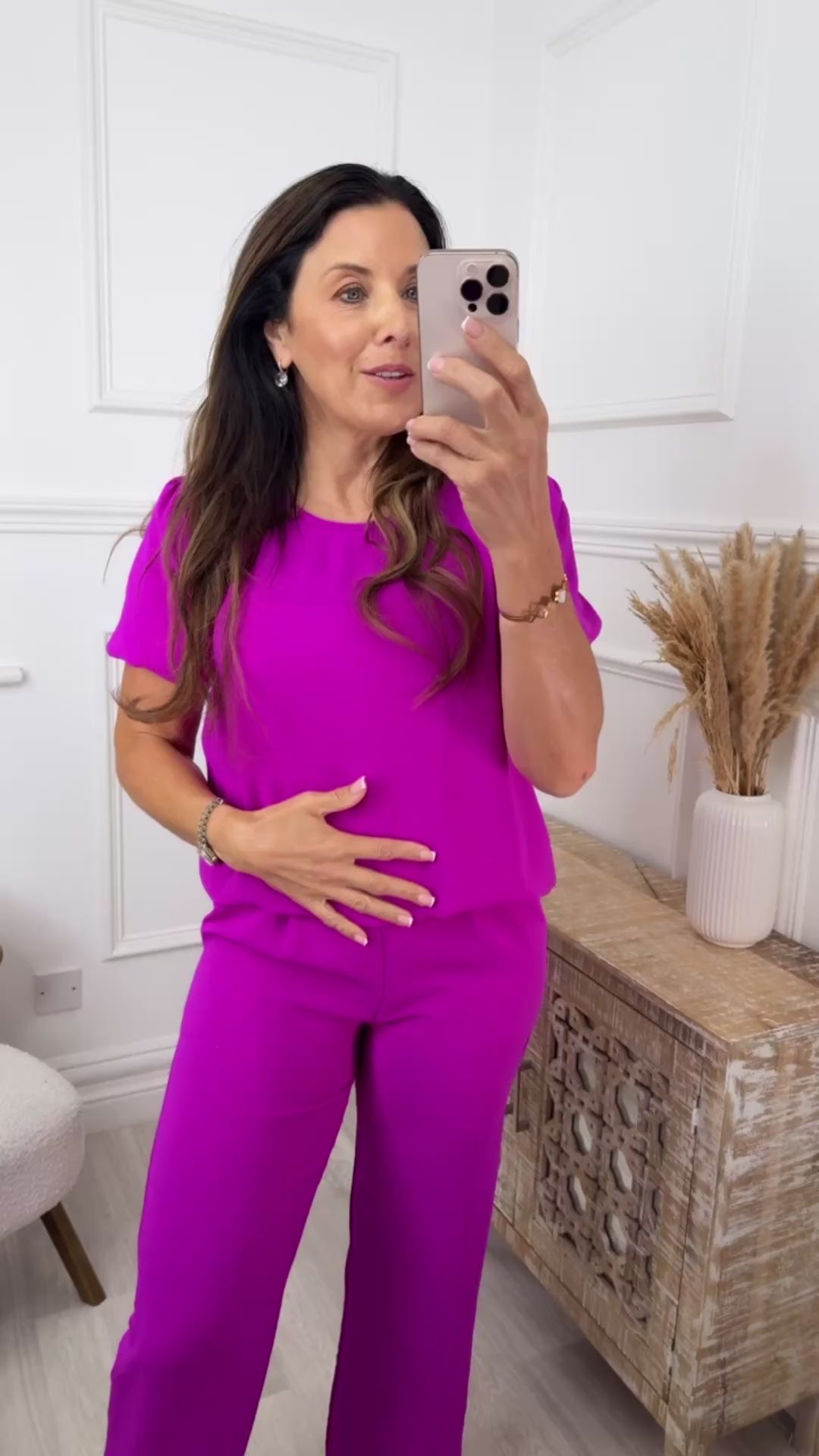 Alish Magenta Short Puff Sleeve Set