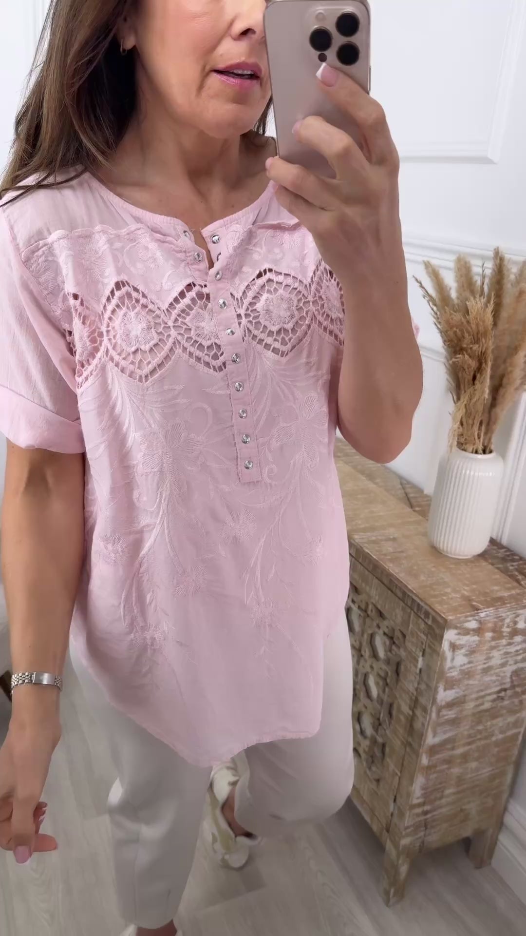 Martina Pink Crochet Detail Blouse