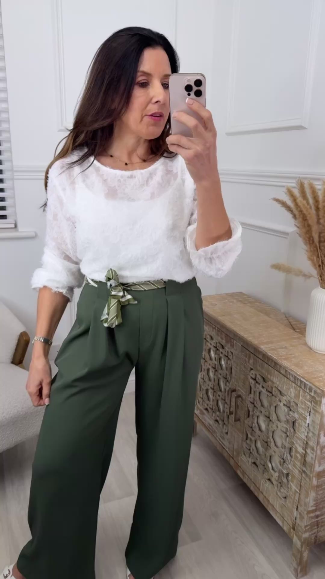 Edwina Khaki Wide Leg Trousers