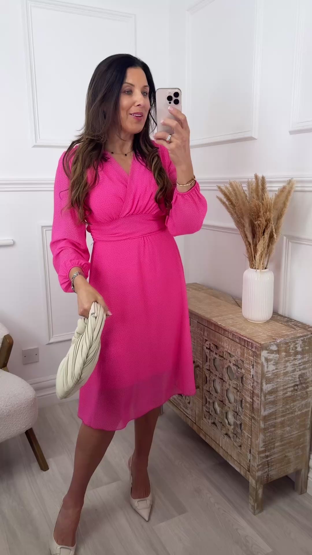 Elisabetta Pink Wrap Midi Dress