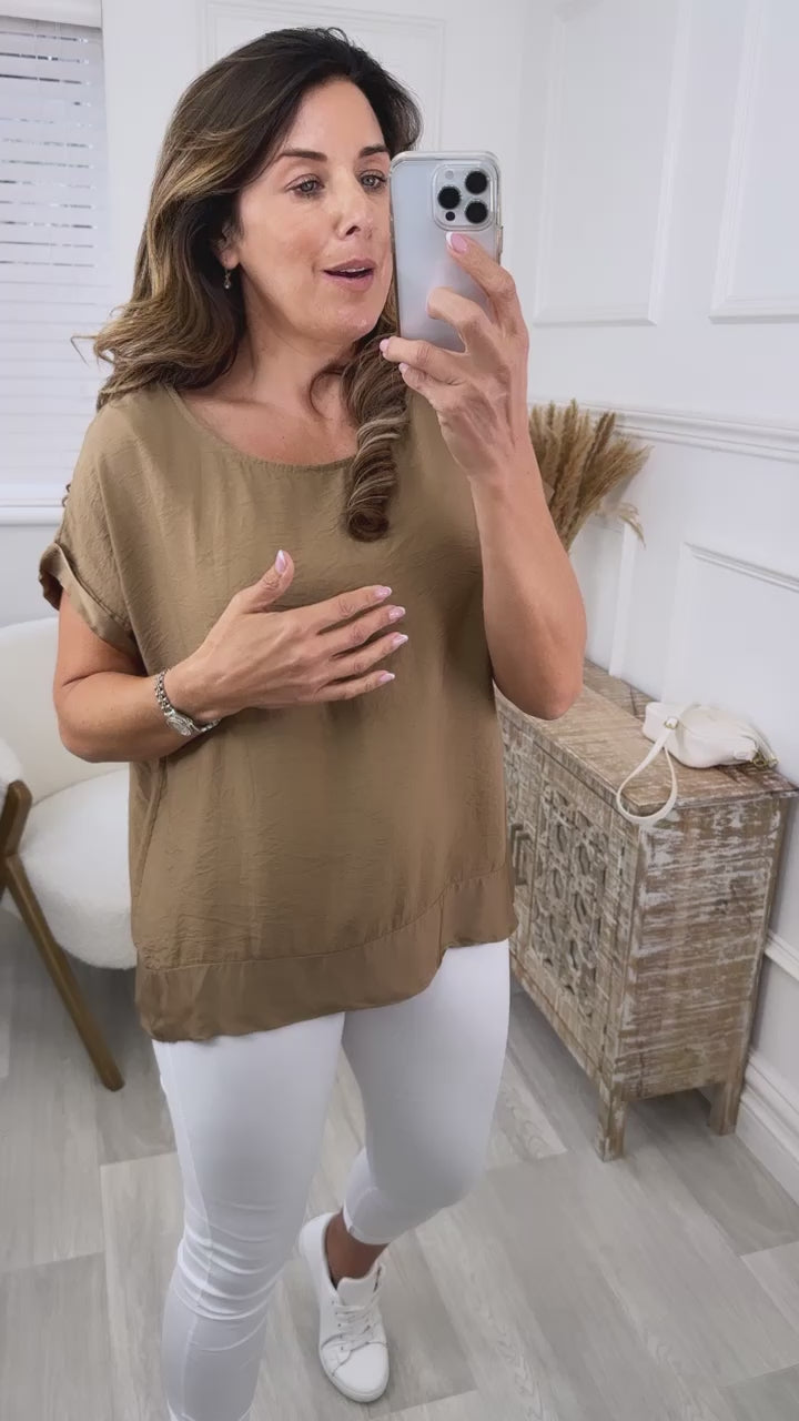 Sofiko Brown Satin Hem Blouse