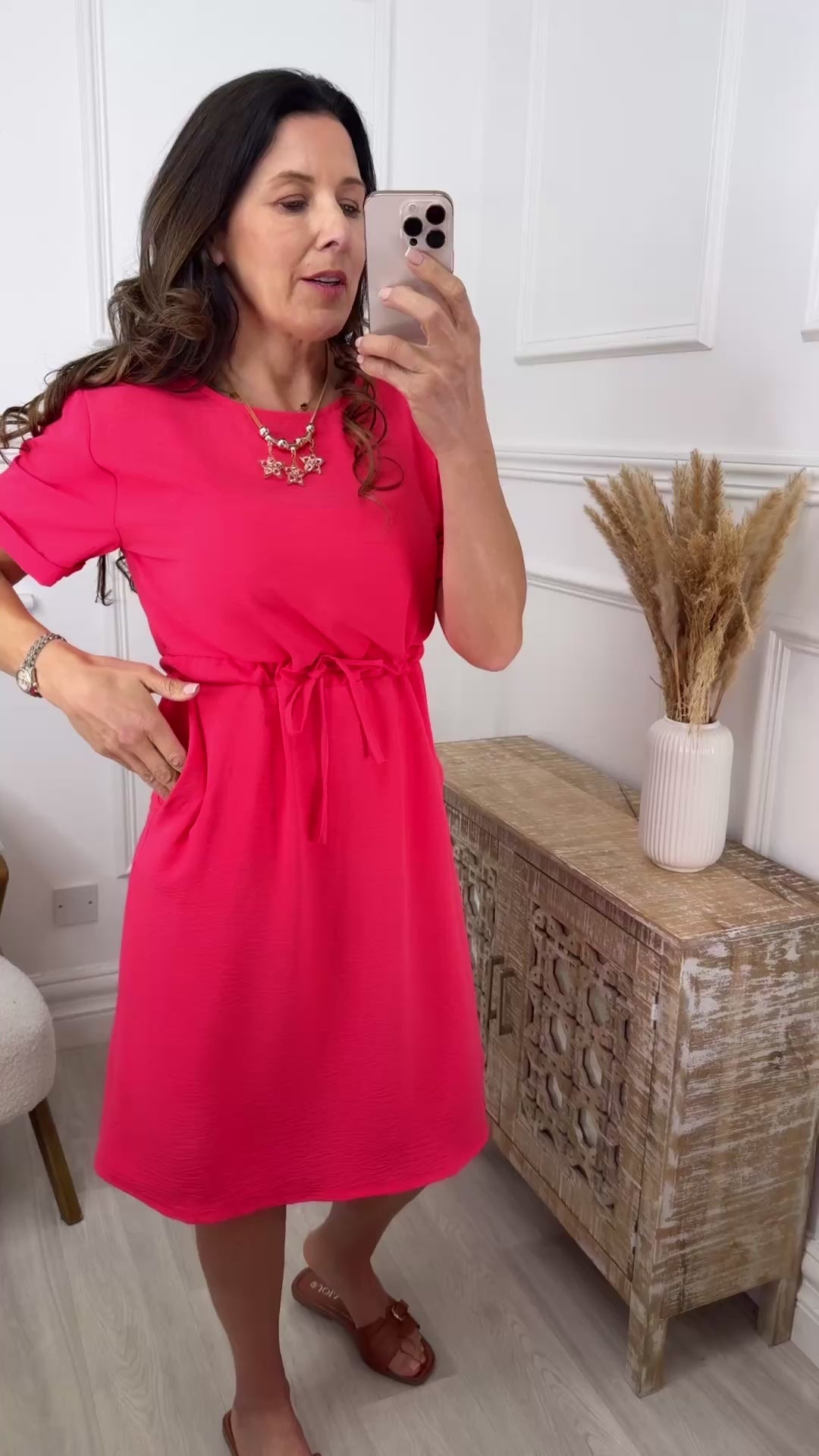 Jacqueline Watermelon Red Drawstring Waist Dress