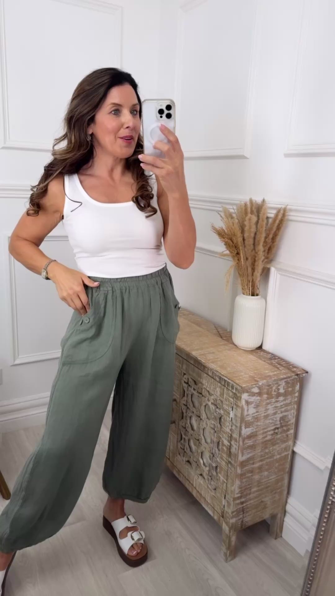 Petula Khaki Harem Linen Trousers