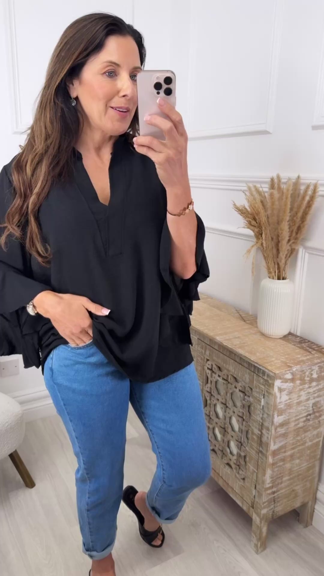Ayda Black Ruffle Sleeve Top