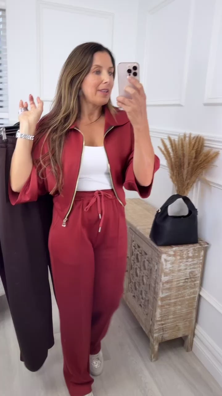 Rachel Rust Two Piece Zip Jacket Set