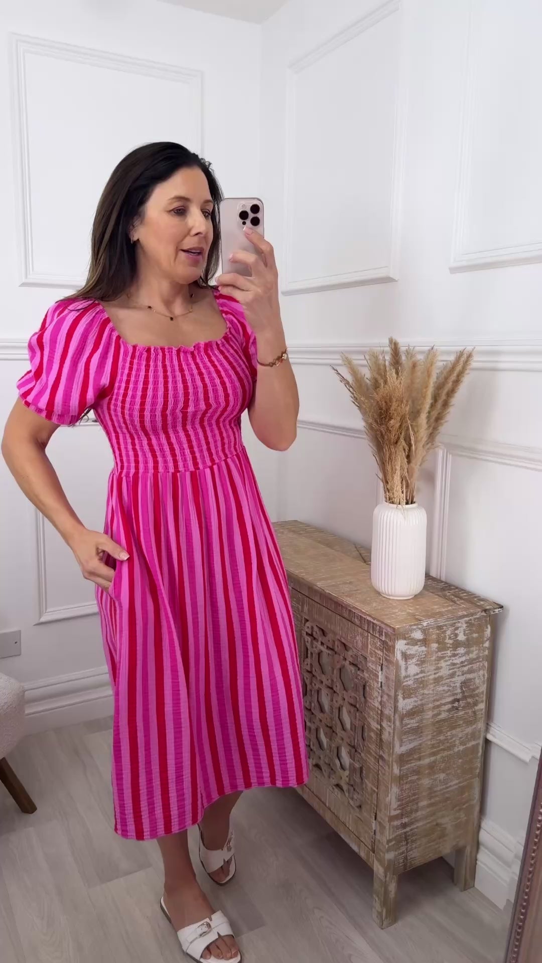 Maureen Rose Tribal Stripe Midi Dress