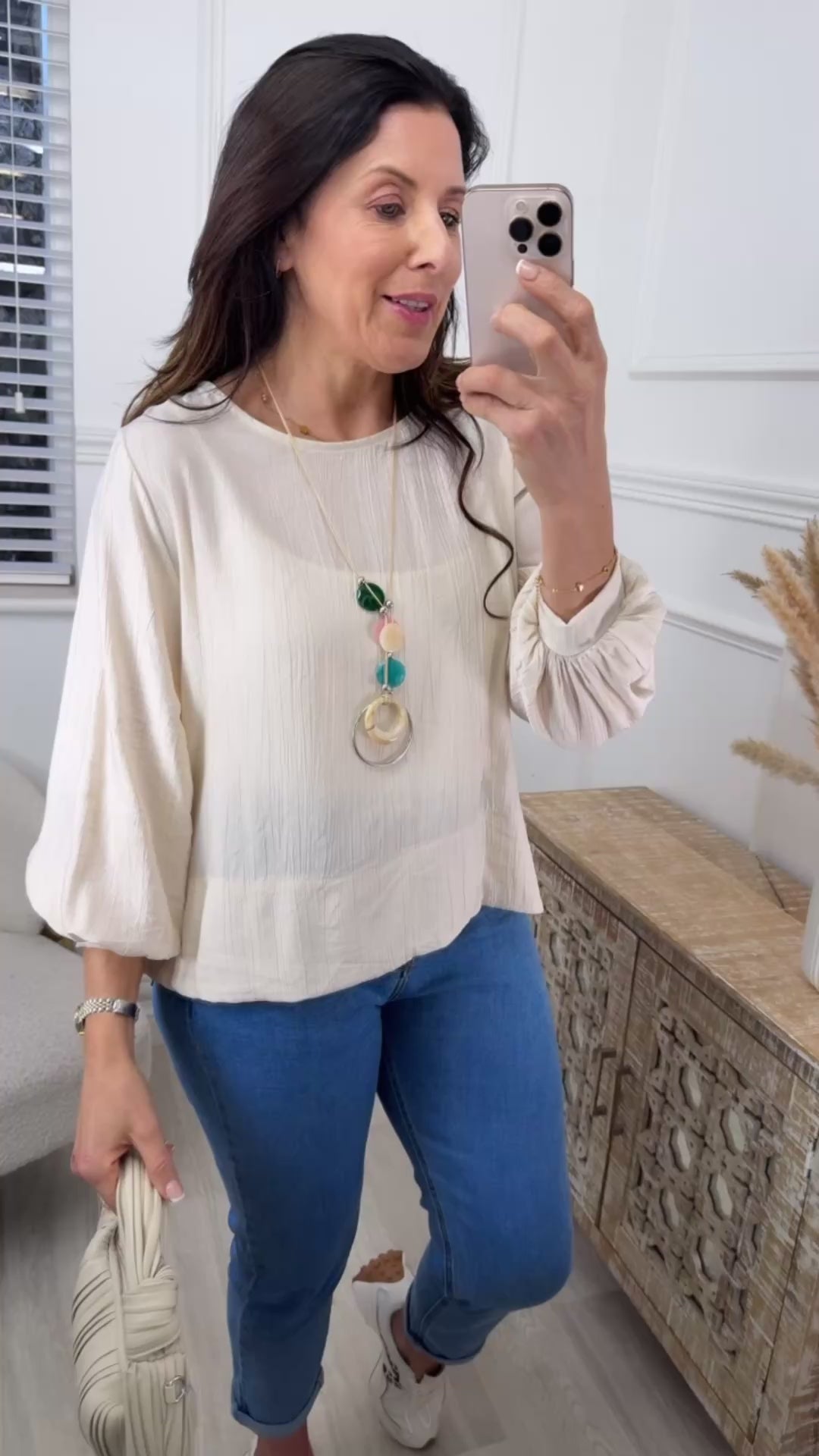 Rebel Cream Textured Blouse With Necklace