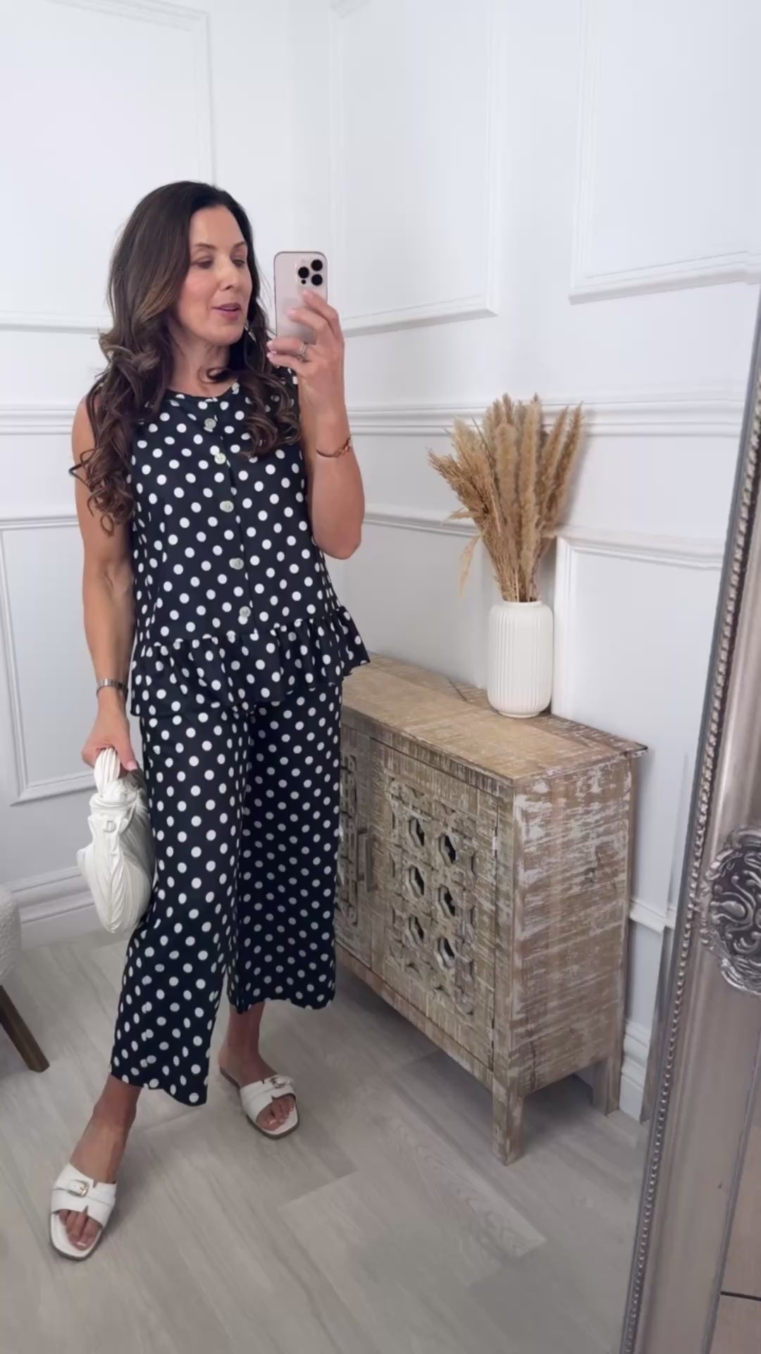 Olivia Black Polka Frill Hem Top Set