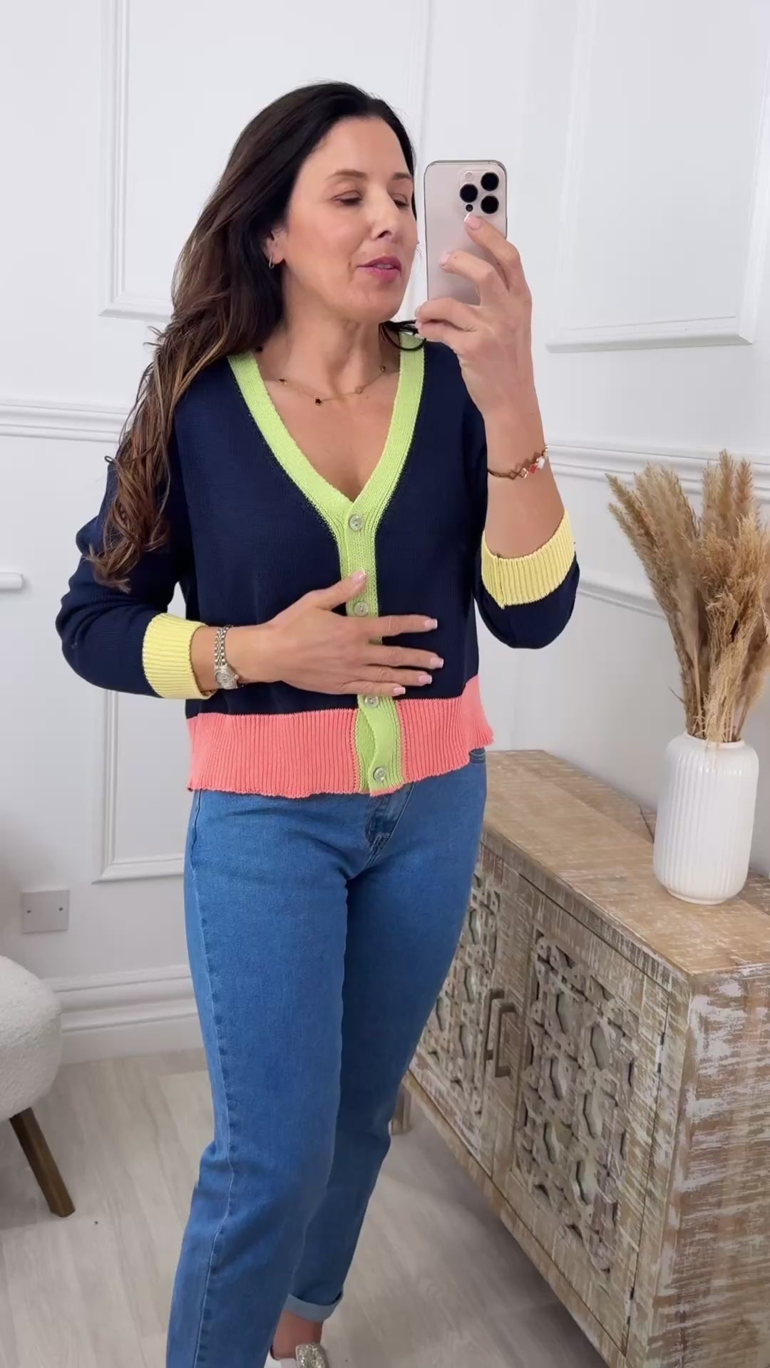 Philippa Navy Contrasting Trim Cardigan