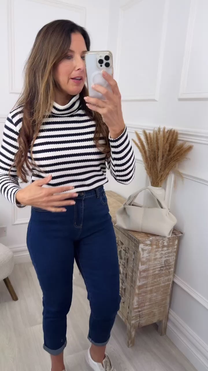 Saskia Navy Striped Roll Neck Top