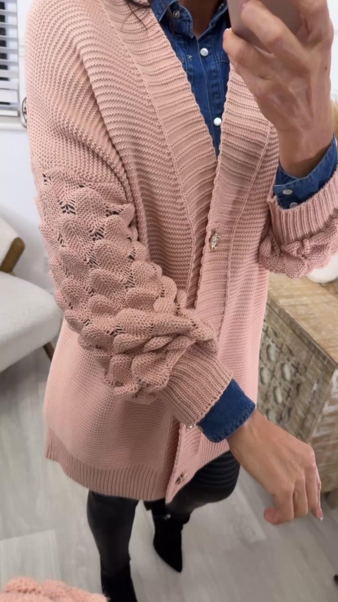 Blair Peach Bubble Sleeve Cardigan