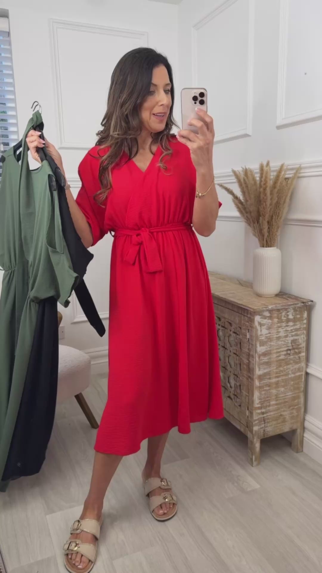 Morena Red Split Sleeve Wrap Dress