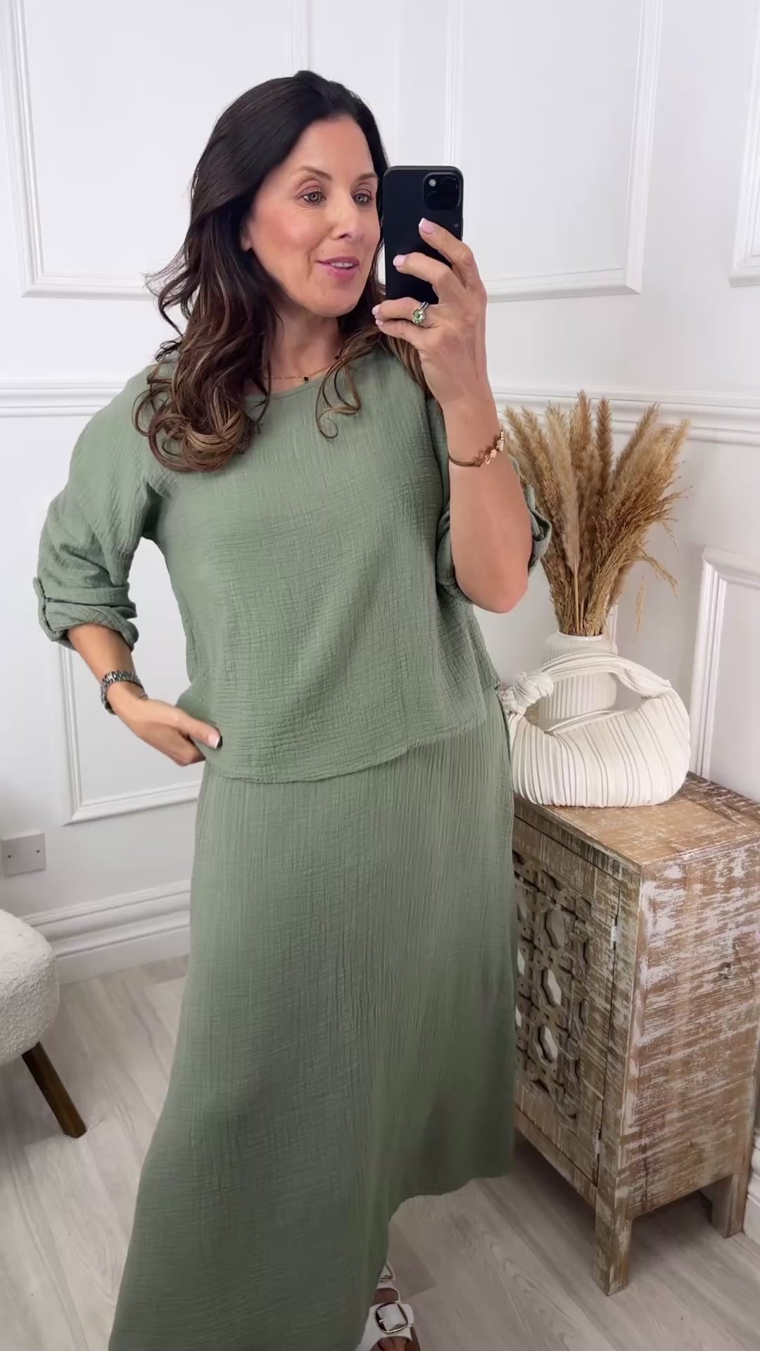 Steph Khaki Overlay Top Midi Dress